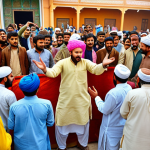 **

"A bustling auction scene in Pakistan, showcasing vibrant colors and traditional clothing. Focus on the auctioneer's energetic gestures and the diverse expressions of the bidders. Include details like Urdu signage and local currency being exchanged. Realistic oil painting style."

**