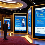 **Prompt:** A dynamic, futuristic online auction environment. Diverse bidders from around the globe are visible on glowing digital screens, interacting with an AI-powered interface. Holographic projections of valuable items, overlaid with intricate data analytics and real-time bidding patterns, are displayed centrally. The scene blends the grandeur of a traditional auction hall with advanced technology, emphasizing global connectivity and the speed of digital transactions. Subtle, sophisticated lighting illuminates the scene.