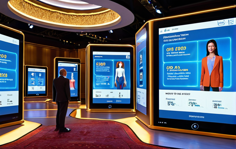 **Prompt:** A dynamic, futuristic online auction environment. Diverse bidders from around the globe are visible on glowing digital screens, interacting with an AI-powered interface. Holographic projections of valuable items, overlaid with intricate data analytics and real-time bidding patterns, are displayed centrally. The scene blends the grandeur of a traditional auction hall with advanced technology, emphasizing global connectivity and the speed of digital transactions. Subtle, sophisticated lighting illuminates the scene.