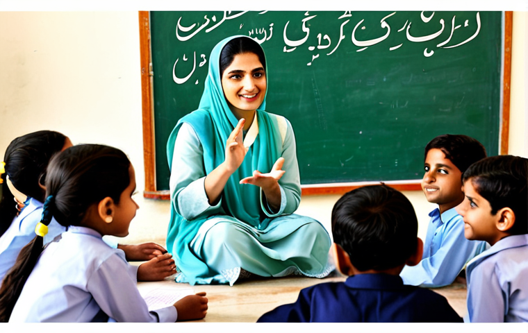 경매사 실기시험 준비 과정의 꿀팁 - **

A female teacher in a modest shalwar kameez, teaching a class of young students in a bright and ...