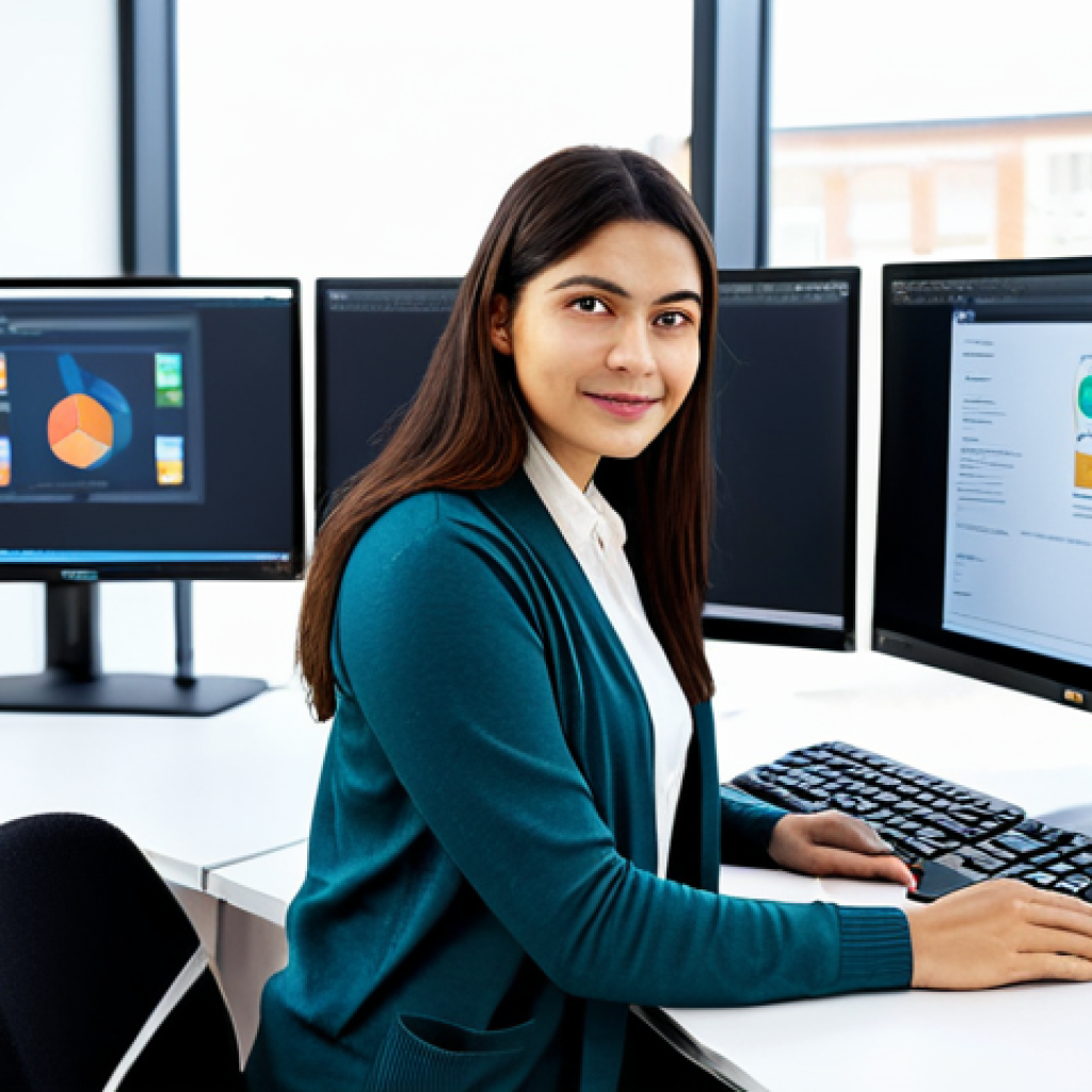 경매사 이론 공부 효율화 팁 - ** A female software engineer, fully clothed in modest business casual attire (dress pants, blouse, ...