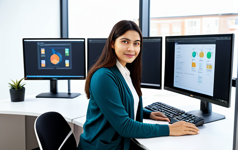 경매사 이론 공부 효율화 팁 - ** A female software engineer, fully clothed in modest business casual attire (dress pants, blouse, ...