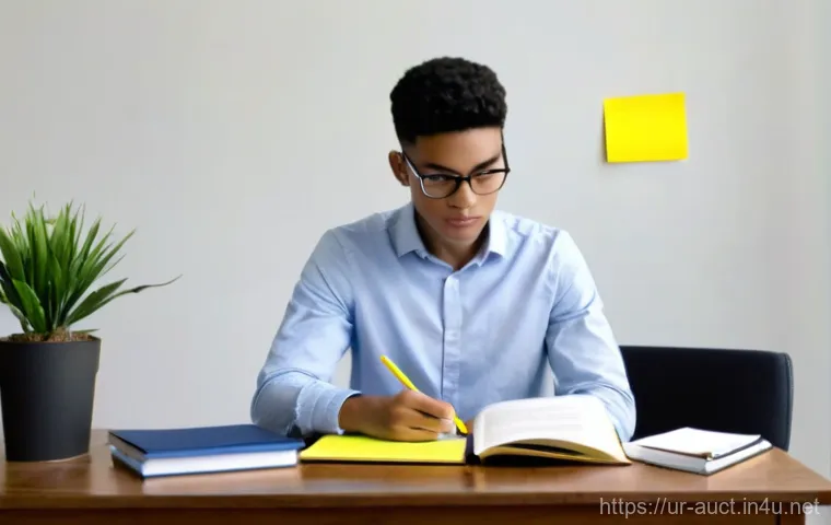 경매사 필기시험 문제 풀이법 소개 - **Prompt 1: Focused Study and Key Insights**
A bright, well-lit image of a young adult, approxim...