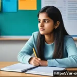 경매사 실기시험 대비 노트 작성법 - **"A determined young South Asian female student, modestly dressed in a smart casual outfit, sitting...